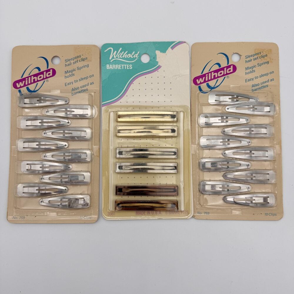 Vintage Wilhold Metal Barrettes Sleepees Hair Clips Lot of 3 Packs 80s NEW